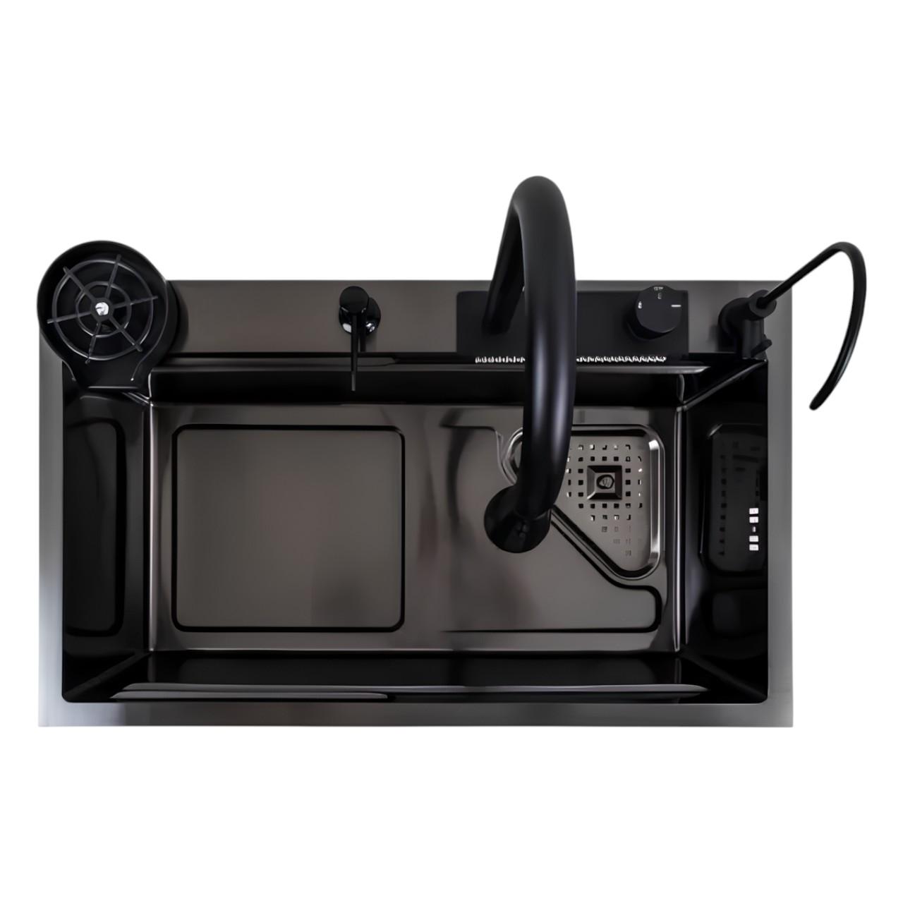 Мийка прямокутна Valeso 75х45F PVD Водоспад з шумоізоляцією чаші та краном для питної води Чорний (є268) - фото 2 Мийка прямокутна Valeso 75х45F PVD Водоспад з шумоізоляцією чаші та краном для питної води Чорний (є268) - фото 2