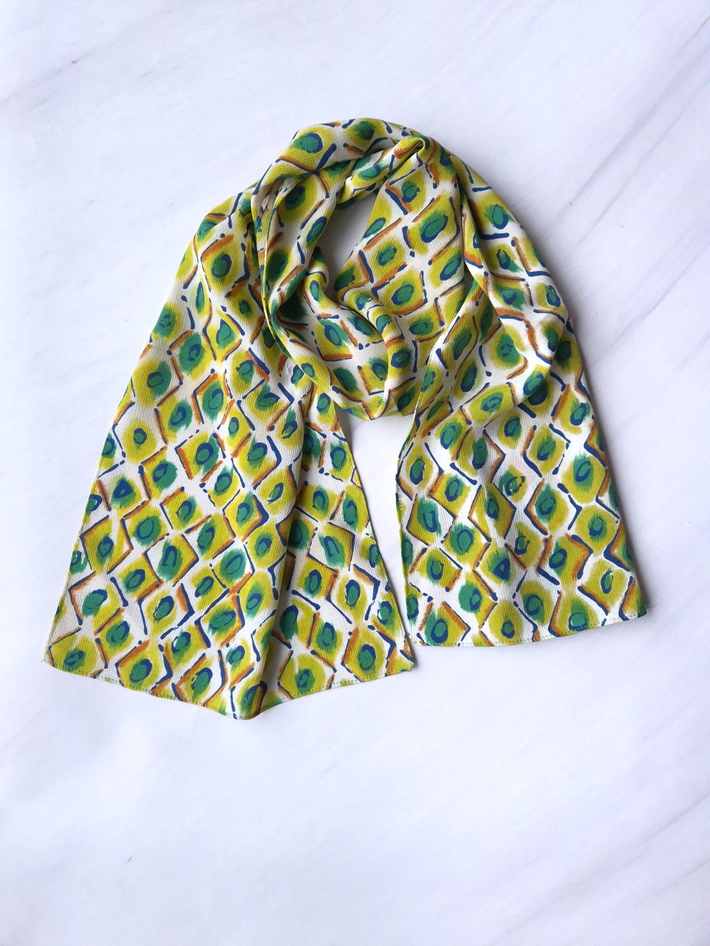 Шарф женский в ромбы весна-осень-лето 134х28 см Желтый/Зеленый (15097)