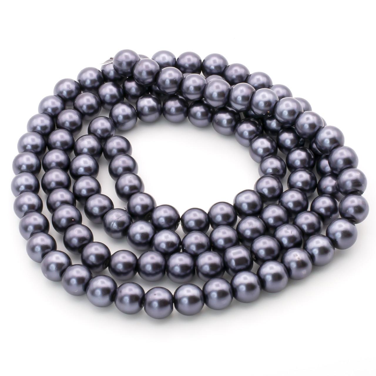 Бусины стеклянные на нитке под жемчуг 8 мм 80 см 105 шт. Черный (БЖ0008к06)