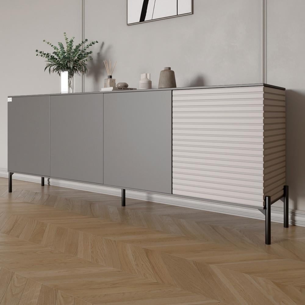 Комод в гостиную на черных металлических ножках Lion Грей 204x38x76,5 см Антрацит/Кашемир (Lion-042621)