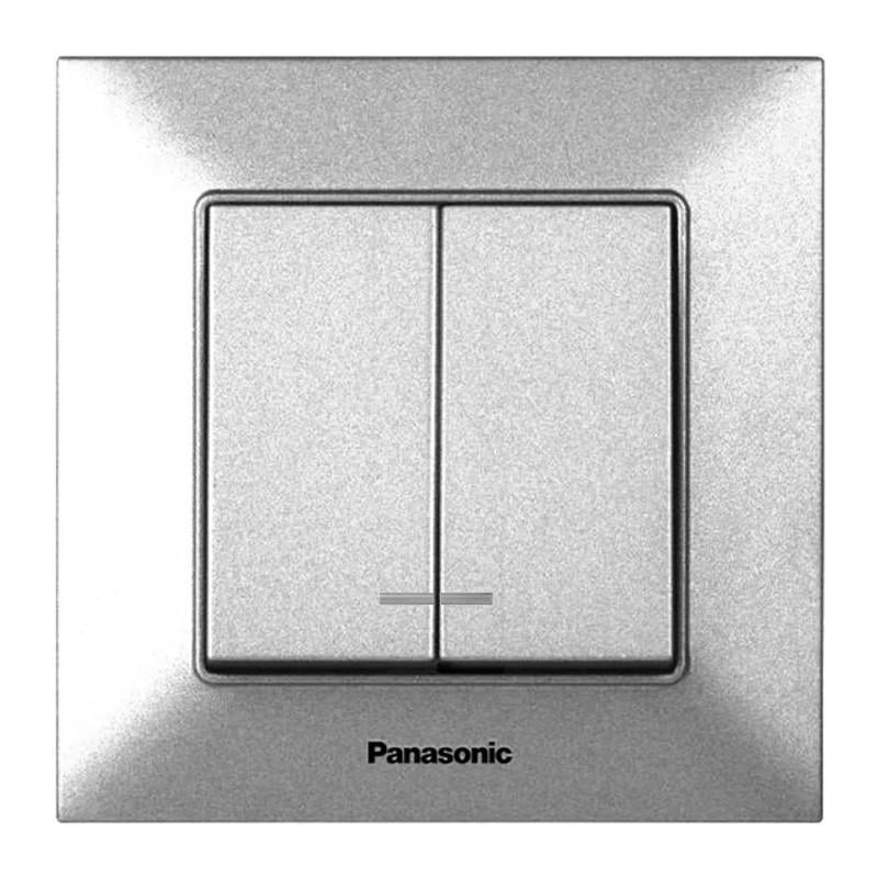 Вимикач 2-клавішний Panasonic Arkedia Slim з підсвіткою Сріблястий (23815365)