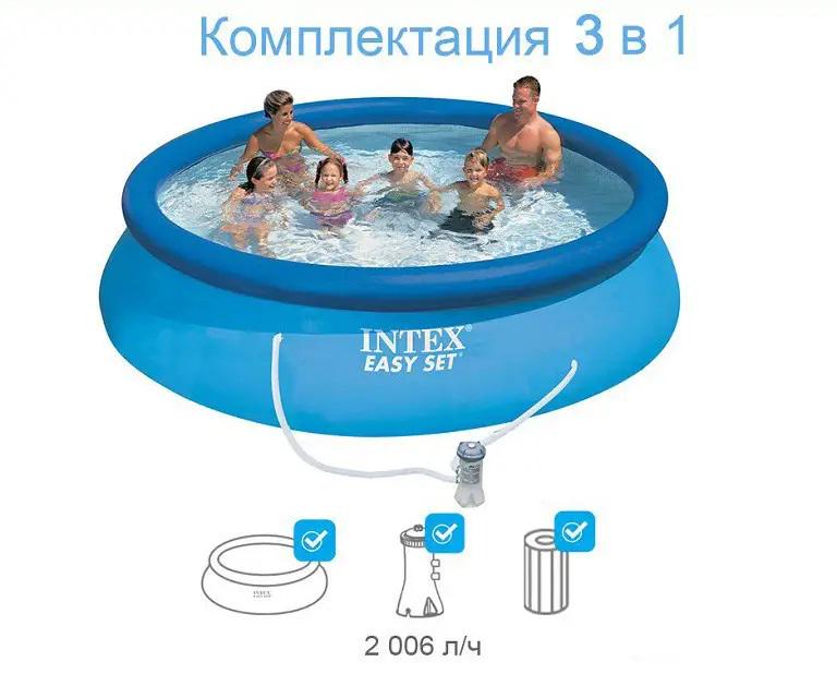 Бассейн надувной Intex 28132 семейный с фильтр-насосом 366х76 см 5621 л - фото 3