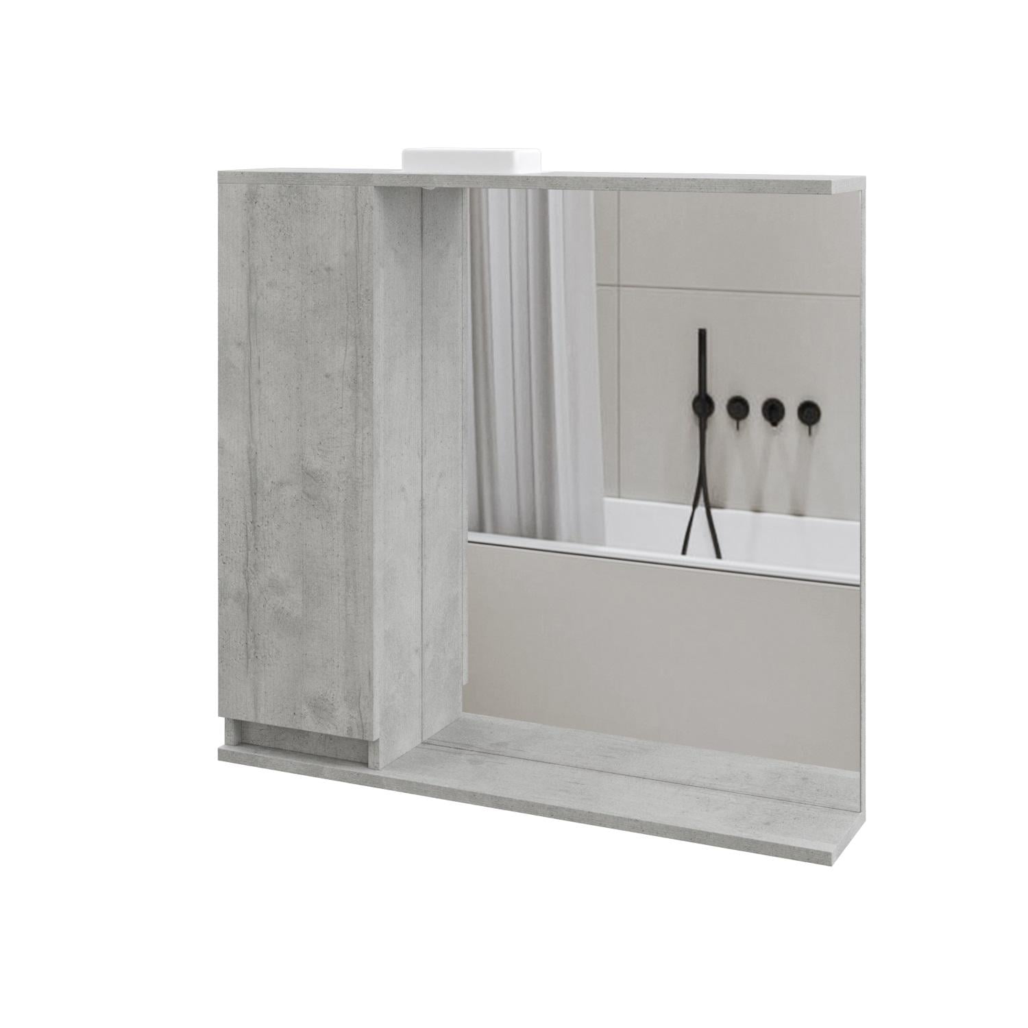 Зеркало с шкафчиком подвесное MEBLIBUD RENE с Led подсветкой правостороннее Монолит 80 см