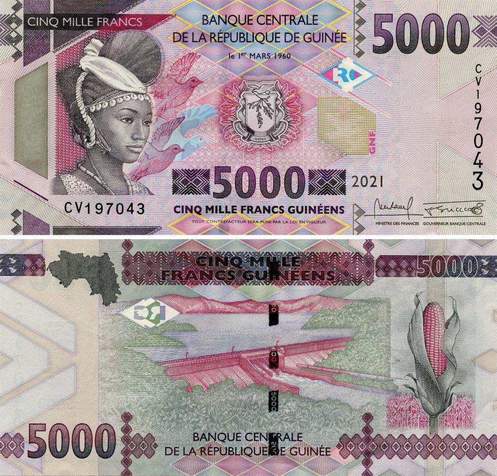 Коллекционная банкнота Гвинея 5000 франков 2021 UNC P49с (Б18125)