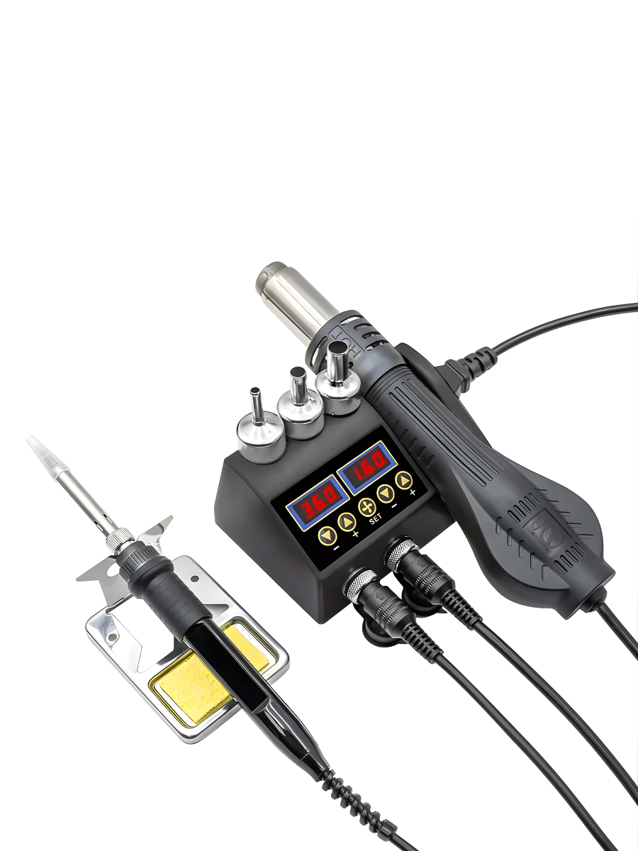 Паяльная станция 2в1 контактная и термовоздушная 80 Вт с феном 750 Вт 2 ЖК-дисплеи и набор комплектующих Черный (3914301356)