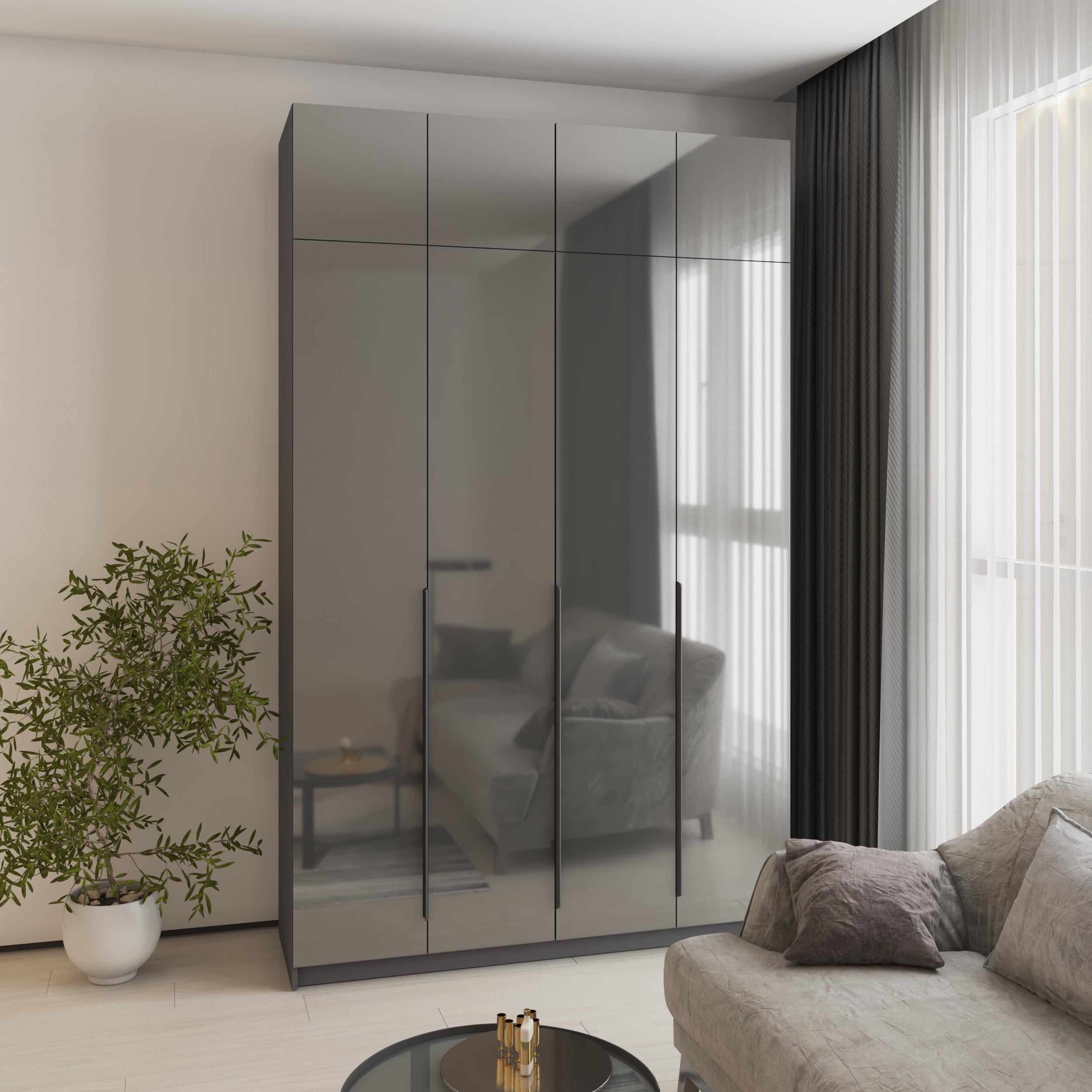 Шкаф 4-дверный с антресолью MebelStar Оскар Gloss BL-B комплект полок 160x52x260 см Антрацит (MBS-5516)