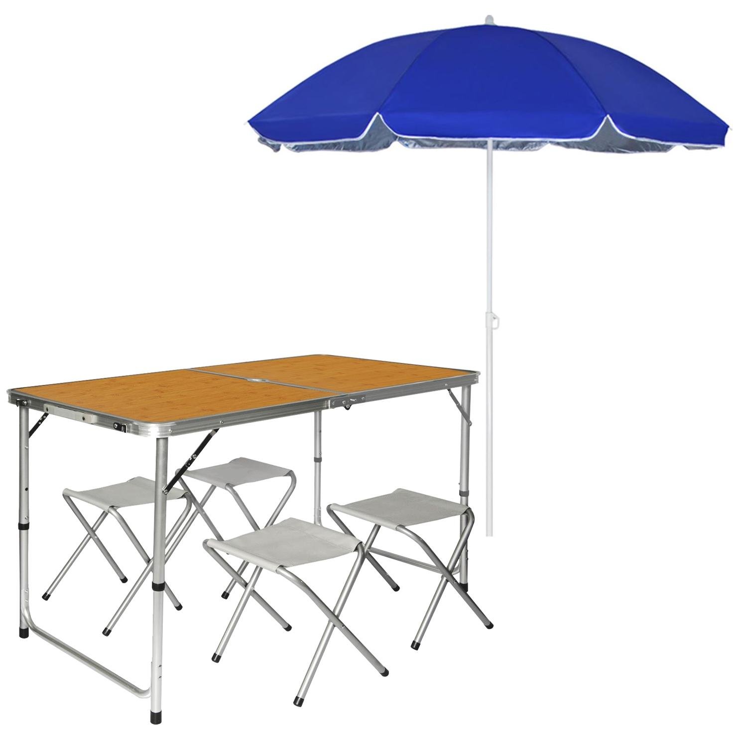Комплект туристичний стіл розкладний зі стільцями у валізі та парасолька Light wood (b9cda8cd)