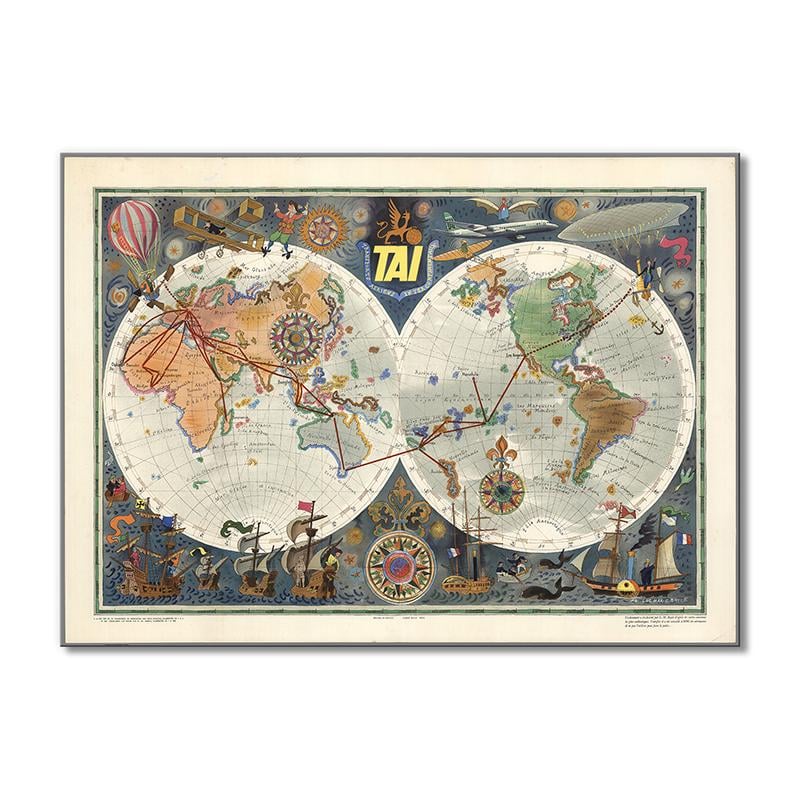 Винтажная карта Карта воздушного транспорта 1 модуль 70x105 см