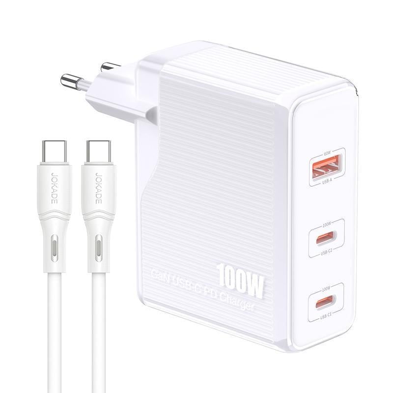 Мережевий зарядний пристрій Jokade JB060 1USB/2USB-C/PD100W та кабель Type-C/Type-C -Білий (925172)