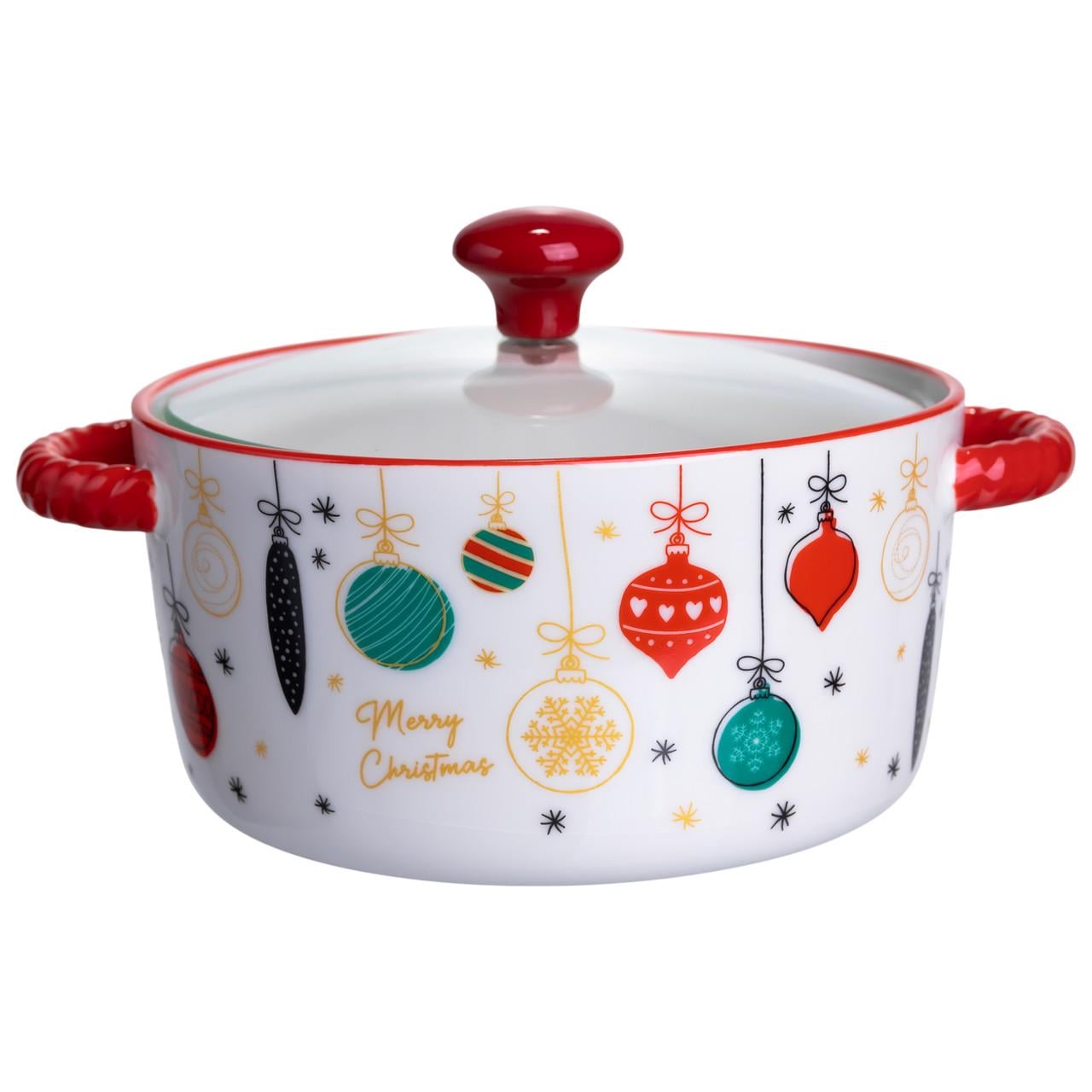 Супниця порцелянова Merry Christmas новорічна 800 мл з кришкою Yiwu (FM-CS-9B)