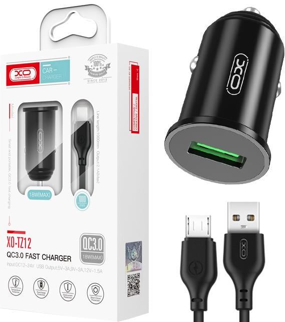 Устройство зарядное автомобильное Xo TZ12 QC3.0 кабель microUSB 18W (25087)