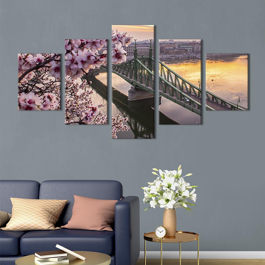 Модульная картина из 5 частей Панорамный вид на мост в Будапеште 112x54 см (367-52)