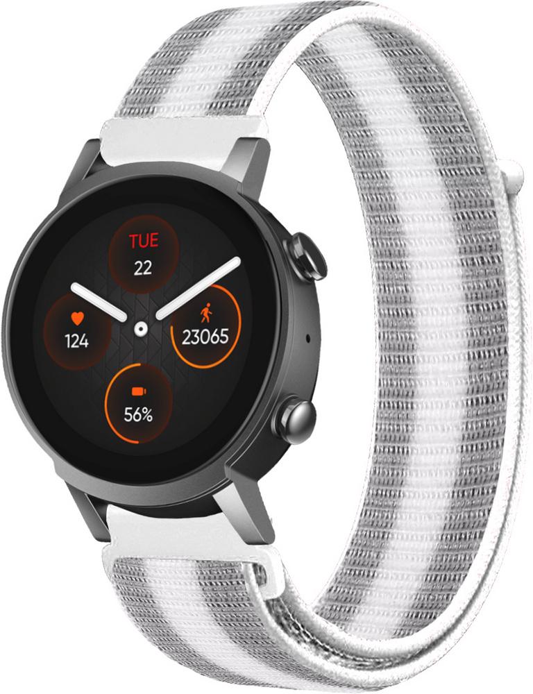 Ремешок нейлоновый Sport Loop для Mobvoi TicWatch E3 Silver/White (16136-58)