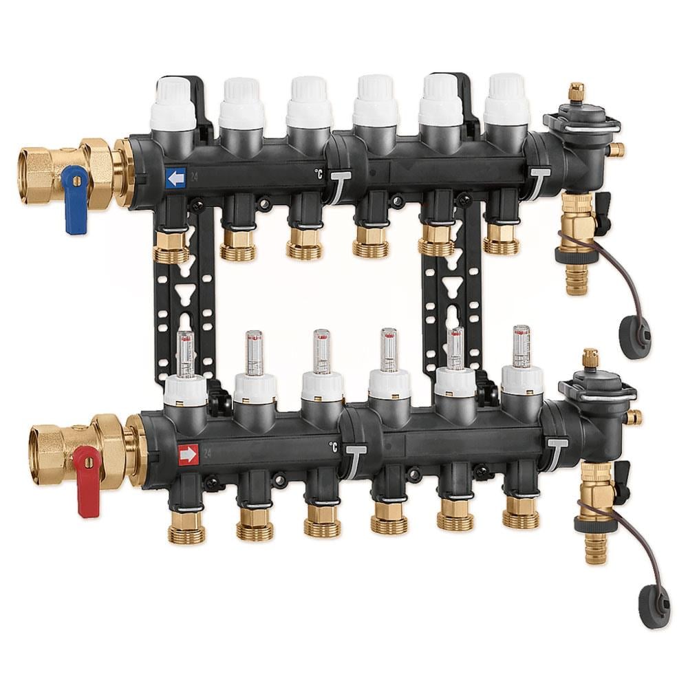 Колектор для теплого пола Caleffi 1"x3/4" 3 выхода, с расходомерами (6716C1)