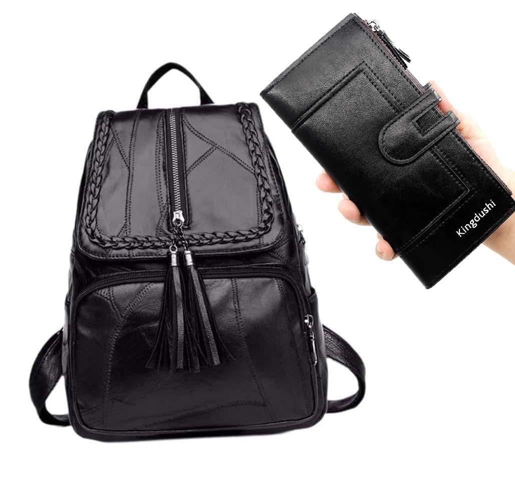 Комплект жіночий рюкзак-сумка 36х26х12 см і портмоне Kingdushi Чорний - фото 9
