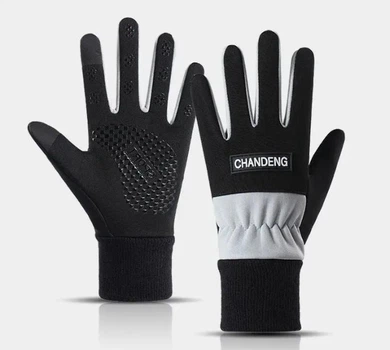 Жіночі теплі рукавички водонепроникні сенсорні L Чорний з білим (YD130)