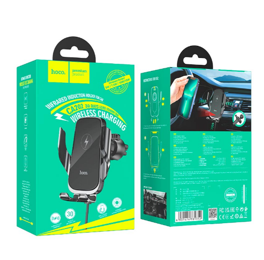 Держатель для телефона Hoco CA202 с беспроводной зарядкой 15W Черный - фото 7 Держатель для телефона Hoco CA202 с беспроводной зарядкой 15W Черный - фото 7