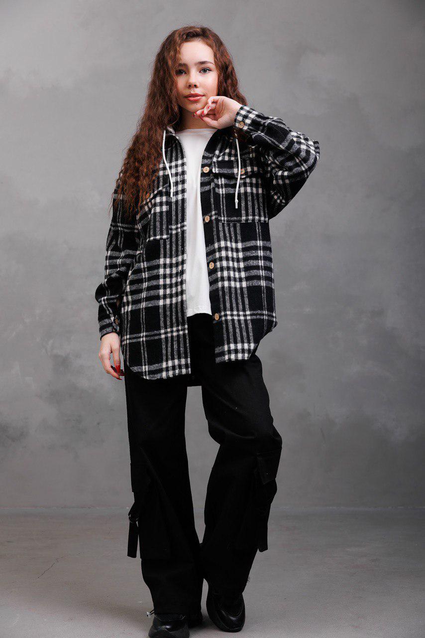 Рубашка для девочки в клетку с капюшоном р. 152 Black (126900)