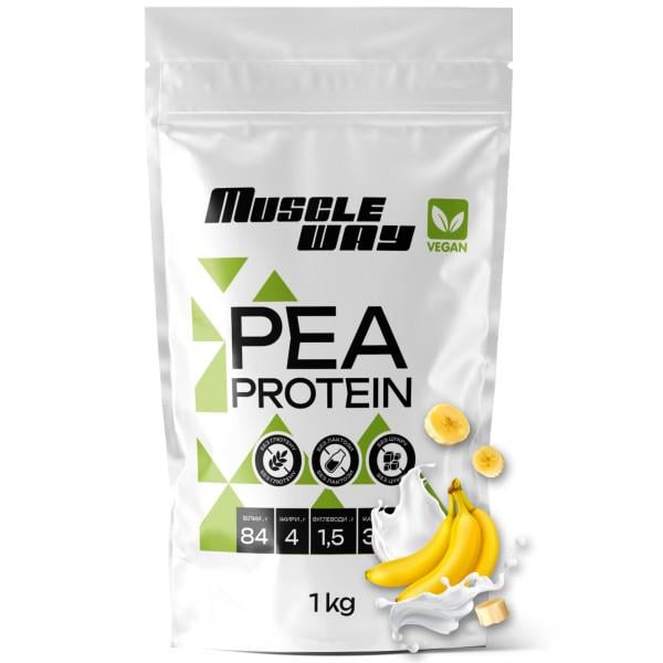 Протеїн рослинний веганський Muscle Way Pea Protein концентрат 1 кг Банан (21-137-pp-b-1-kg)