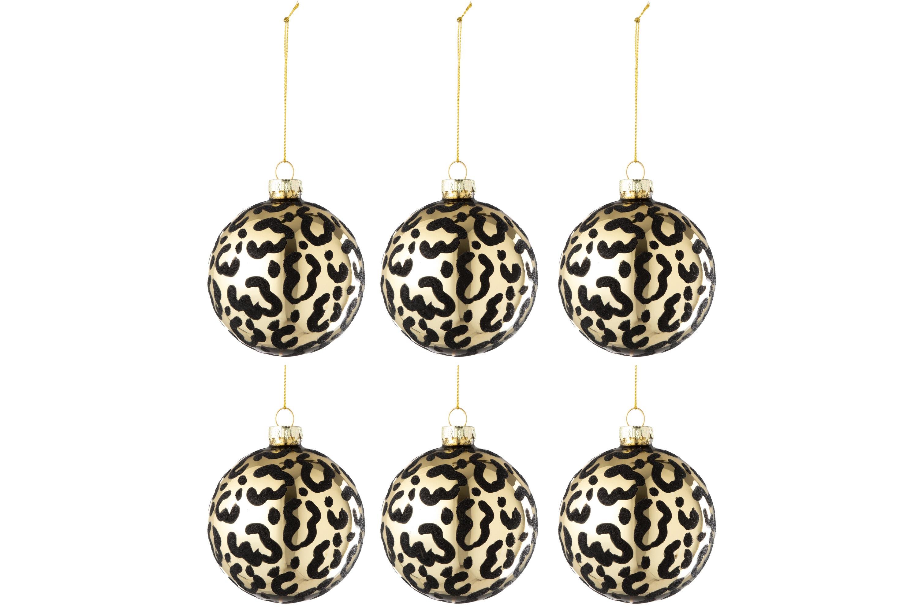 Шары елочные стеклянные J-LINE с леопардовым принтом 6 шт. d 8 см Золотой