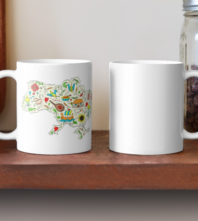 Чашка керамічна з принтом Мапа України символіка 330 мл Білий (УКР368Ч) - фото 2 Чашка керамічна з принтом Мапа України символіка 330 мл Білий (УКР368Ч) - фото 2