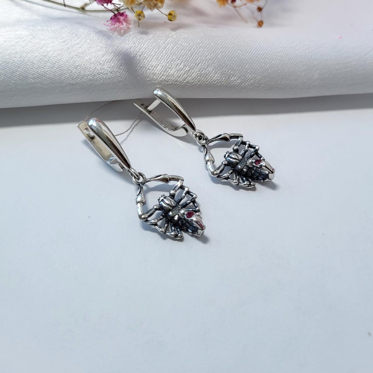 Сережки з підвіскою скорпіон чорнене срібло 925 проби 4,38 г (2540) - фото 3