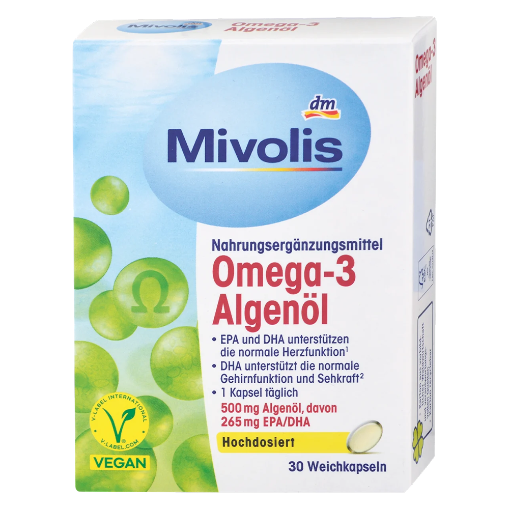 Биологически активная добавка Mivolis Omega-3 Algenöl с маслом водорослей 30 капсул (EPI-15102025-1323)