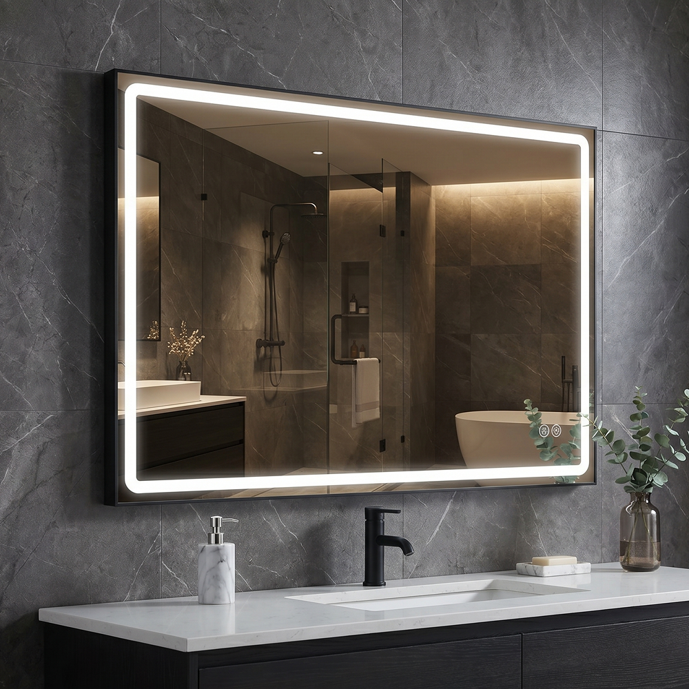 Зеркало для ванной комнаты Aqua PooL Aqua 88-Hra100s70-CWDd-mA с черным профилем с LED-подсветкой 100x70 см (32306388)