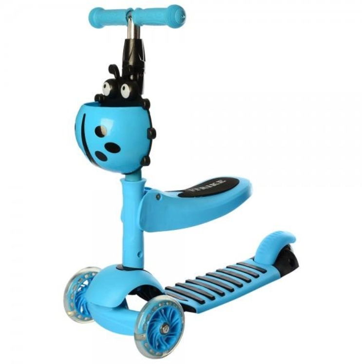 Самокат трехколесный iTrike MAXI колеса ПВХ с подсветкой Голубой (JR 3-054-F)