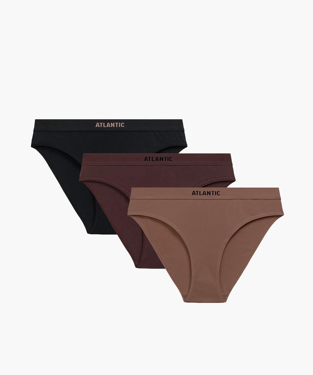 Набор трусов-бикини женских Atlantic 3CLP-012B средней посадки с широкой резинкой XL Капучино/Шоколадный/Черный (2914926771)
