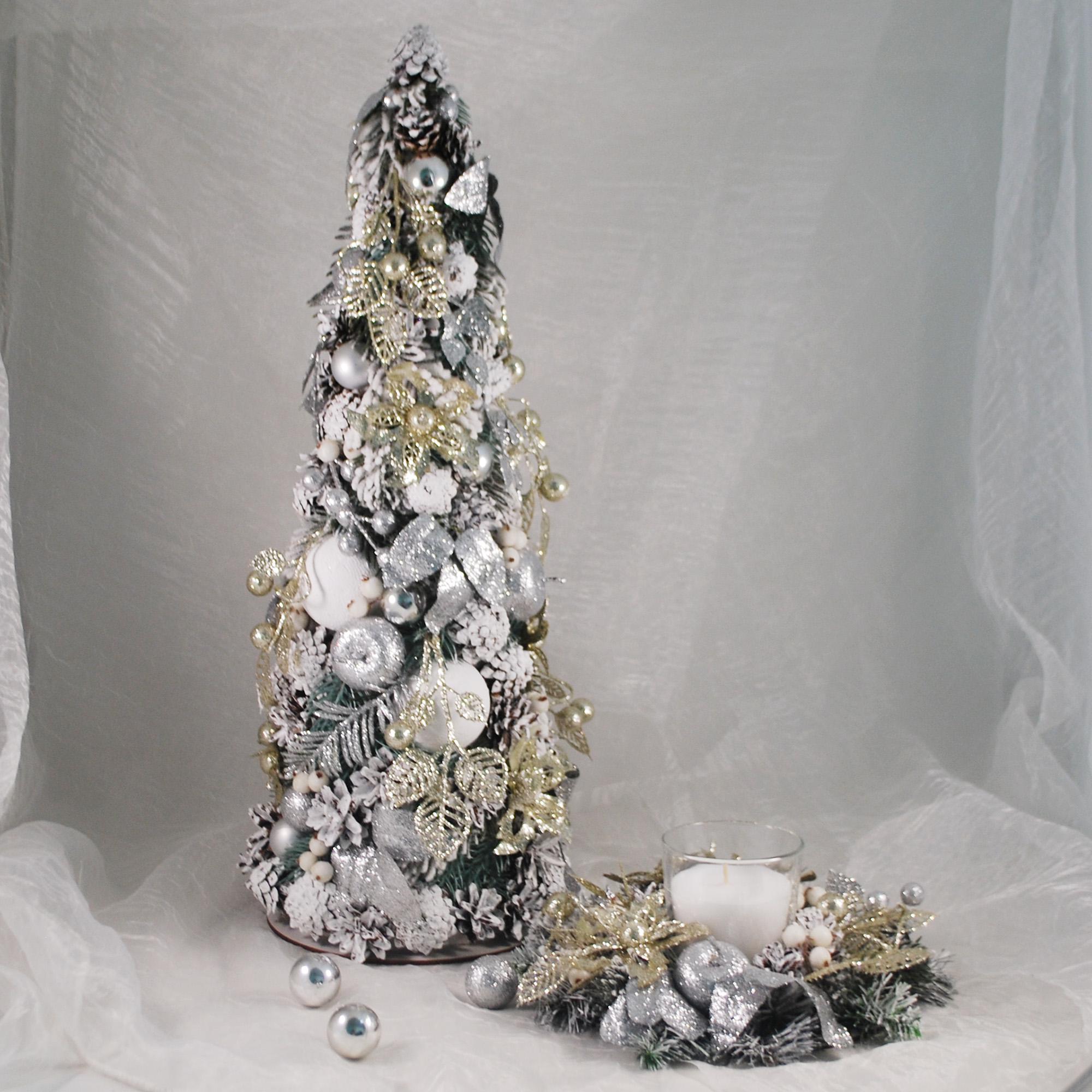 Набор новогодняя елка и подсвечник Серебряный/Белый (4938578)
