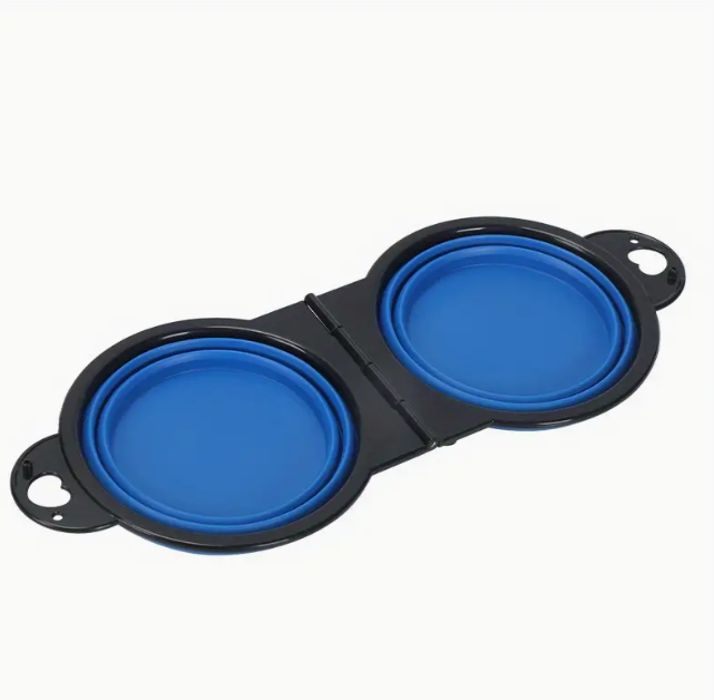 Миска для домашніх тварин складна подвійна для корму і води портативна силіконова (2005)