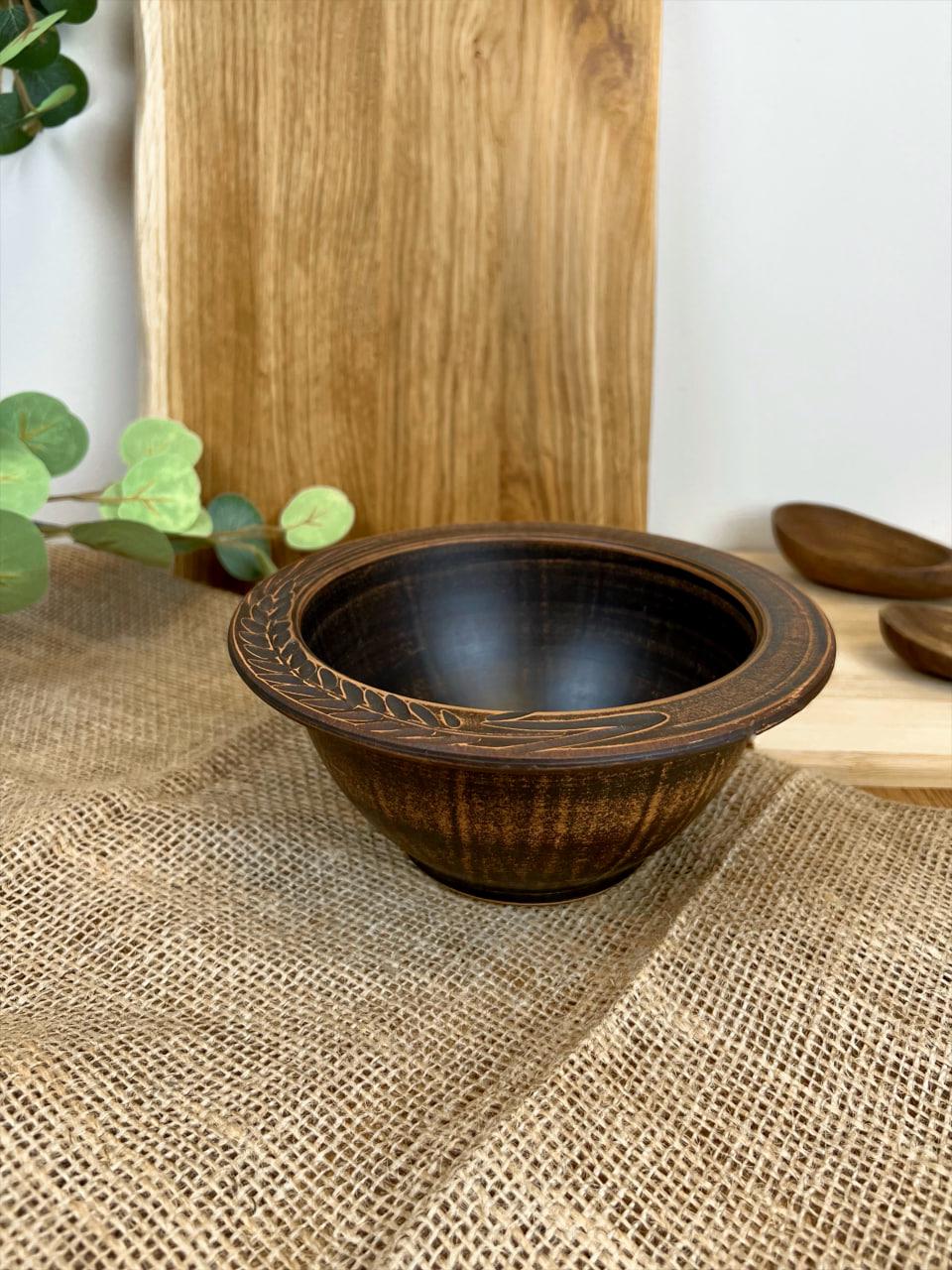 Миска для галушек керамическая глиняная резная колосок 0,7 л (3002-5)