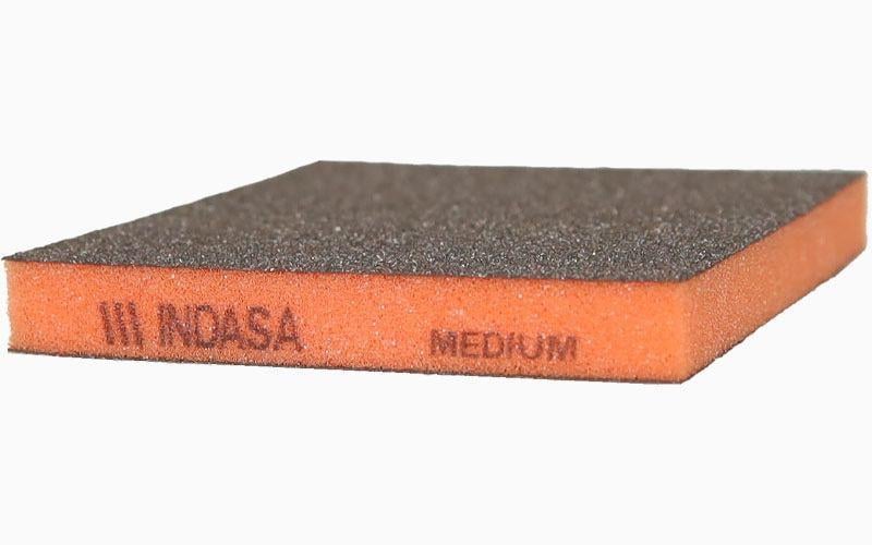 Губка абразивная на поролоновой основе двухсторонняя INDASA SPONGE AUTO 98х120х13 мм Р120-180