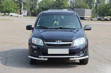 Передняя защита ST009-2 CAN для Lada Granta нержавеющая сталь Хром