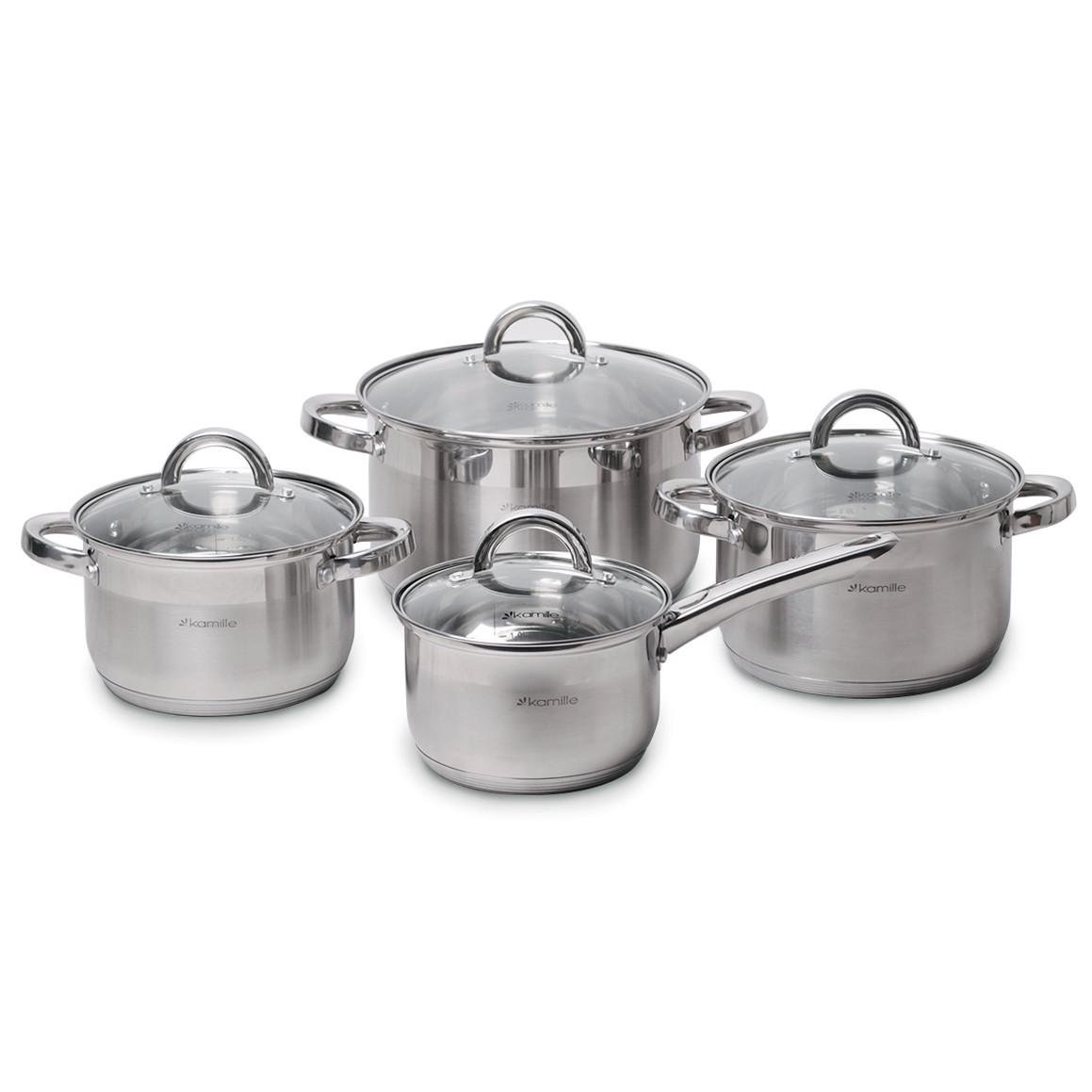Набір каструль із кришками Kamille КМ-5632S із нержавіючої сталі з 8 предметів Сталевий (150-84-5632S)