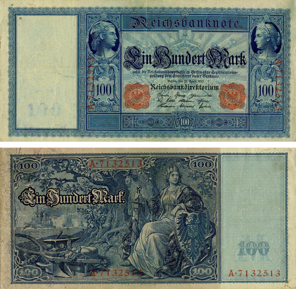 Коллекционная банкнота Германия 100 марок 1910 G-VG (Б19032)