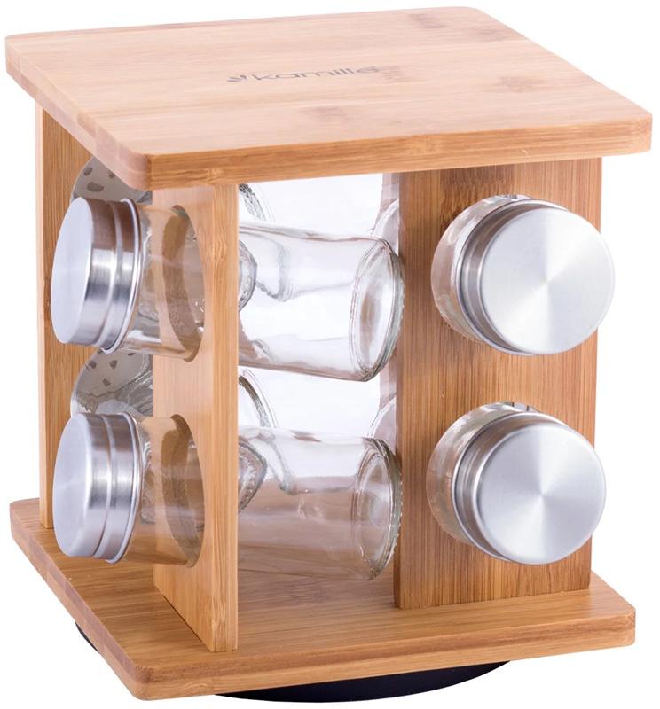 Набор для специй Kamille Mirele 8 емкостей на бамбуковой подставке (KM-7039)