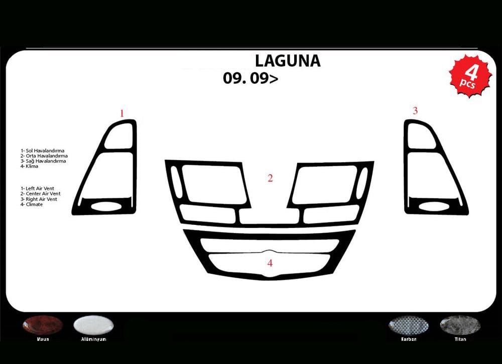 Накладки на панель Карбон Meric для Renault Laguna 2007-2015 гг. пластик Фактура под карбон