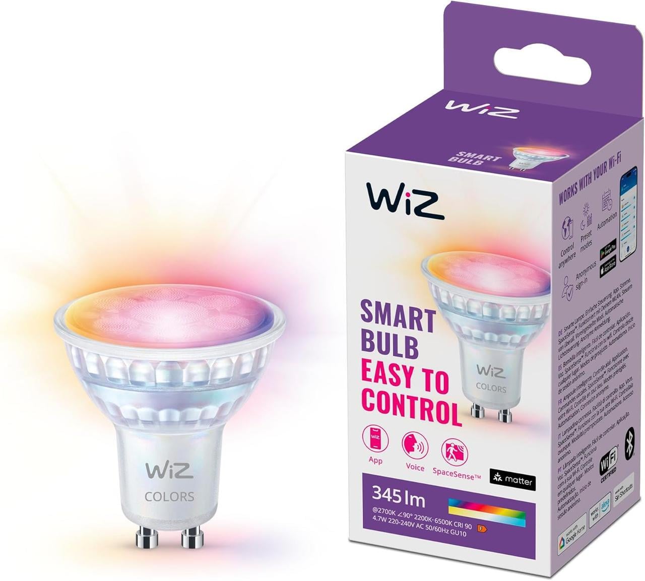 Лампа умная WiZ GU10 Spot RGB 4,7 Вт 345 лм Wi-Fi Matter Bluetooth White/Color (929003772322)