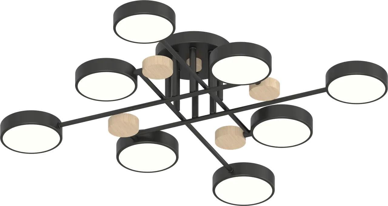 Люстра стельова світлодіодна Valeso V XI3317-8 BK+WOOD 96W (00000140578)