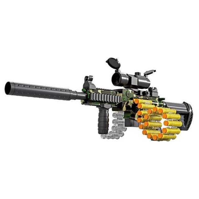 Автомат Toy Gun 18 мягких патронов с присосками/пулеметная лента/глушитель/оптический прицел/аккумулятор 37 V Black (148121)