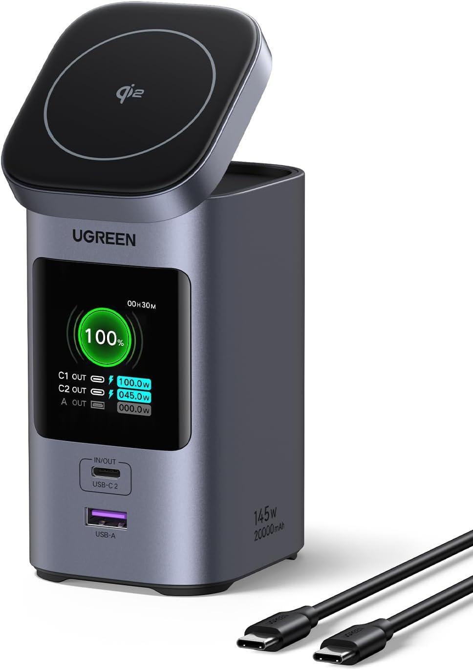 Внешний аккумулятор UGREEN PB771 145W 20000 mAh Qi2 15W MagSafe Magnetic Wireless Station PD3.0 Grey (35527)