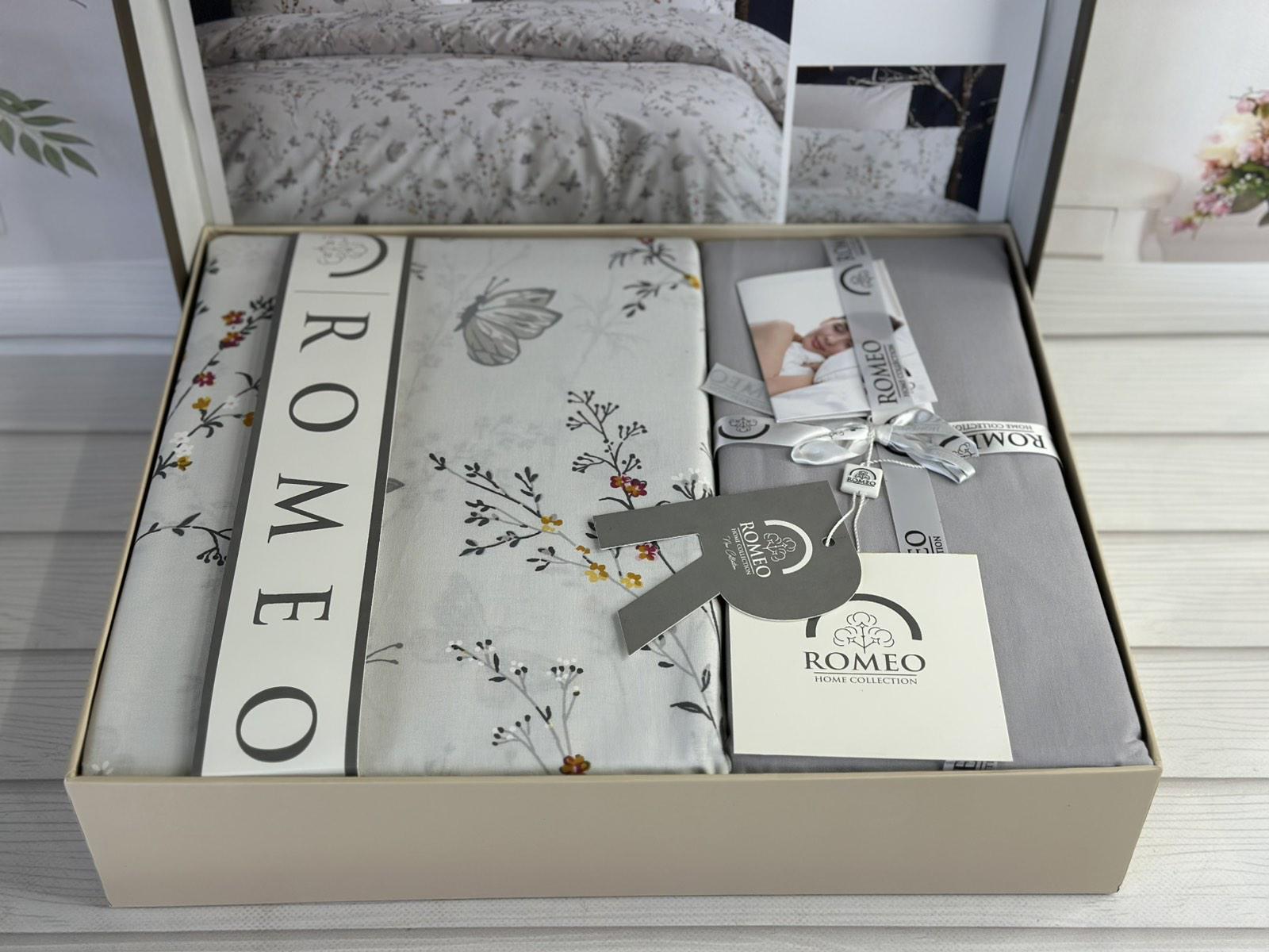 Комплект постільної білизни Rlenss Квіти та метелики поплін Євро Сірий з білим (Rlenss) - фото 2