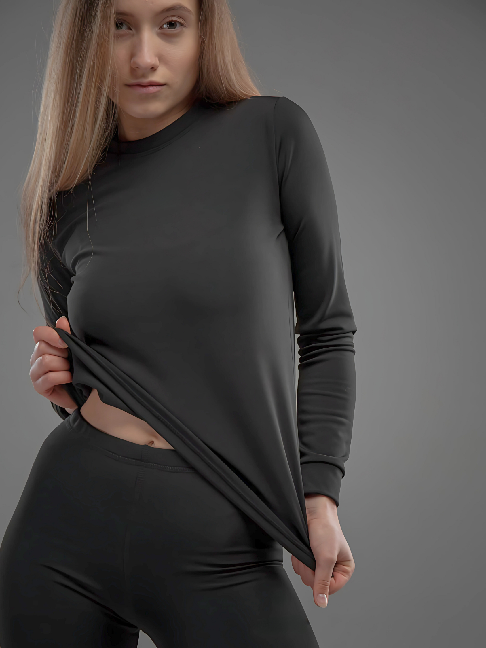 Термобелье женское на микрофлисе термолонгслив/термокальсоны L Черный (8199445108) - фото 4