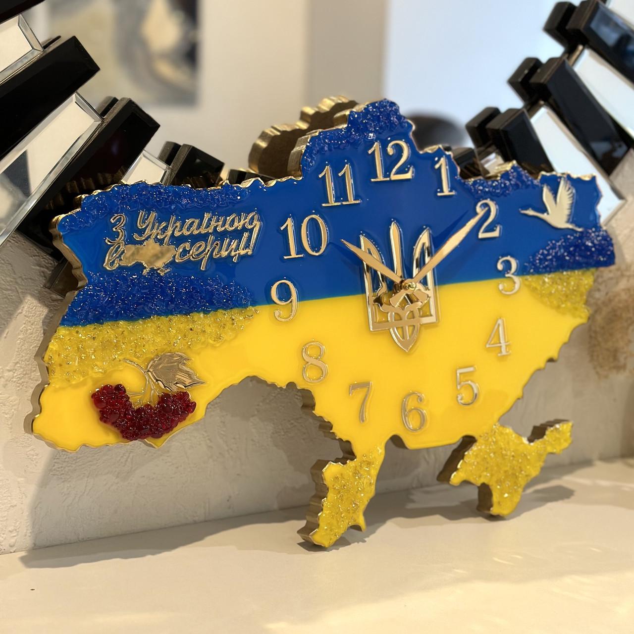 Часы настенные из эпоксидной смолы Карта Украины 50x34 см