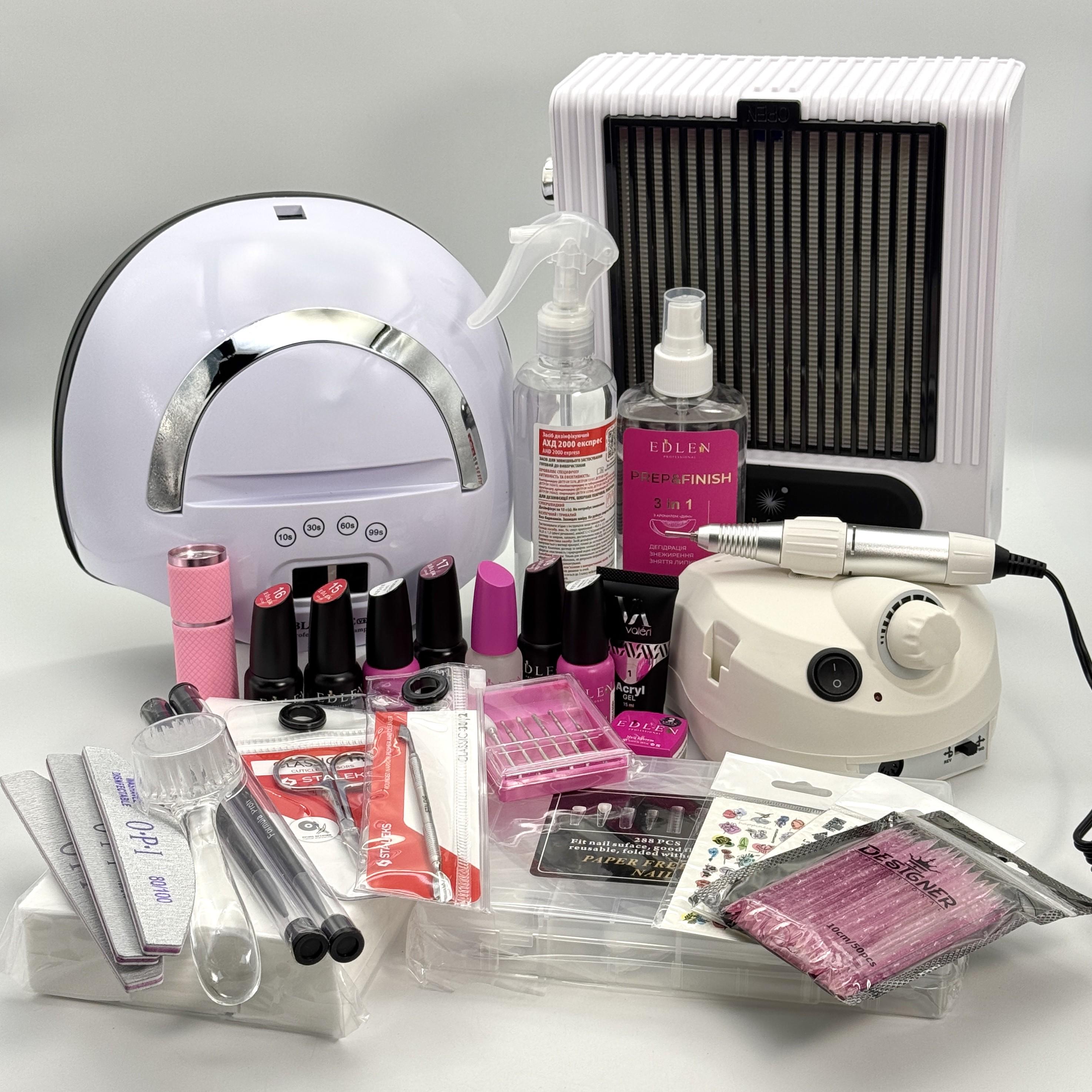 Манікюрний набір стартовий Dream Nail Set лампа /витяжка /фрезер /матеріали для покриття /нарощування та дизайну (2468227275)