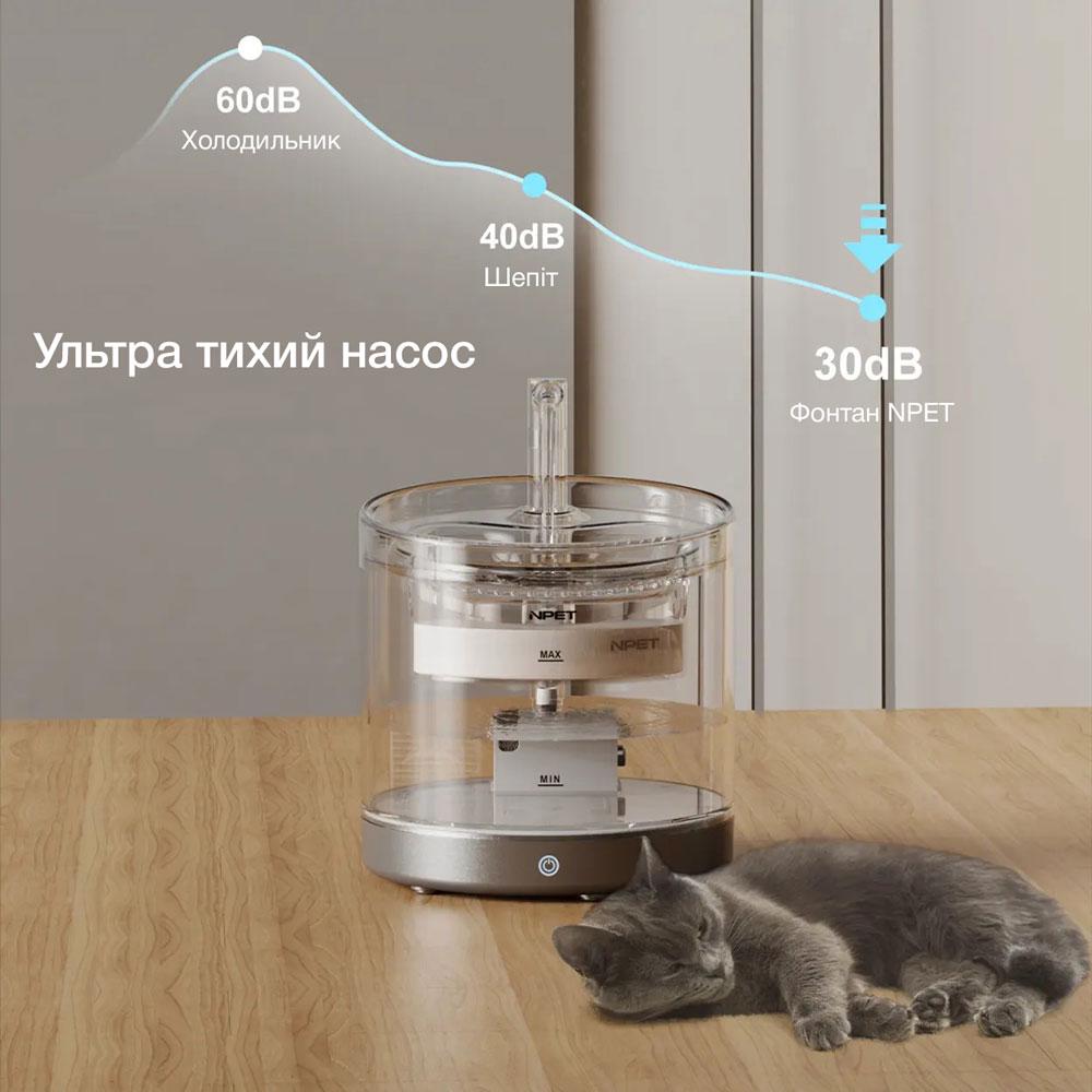 Поилка-фонтан для кошек и собак NPET WF220 со встроенным аккумулятором 1,5 л Прозрачный - фото 7