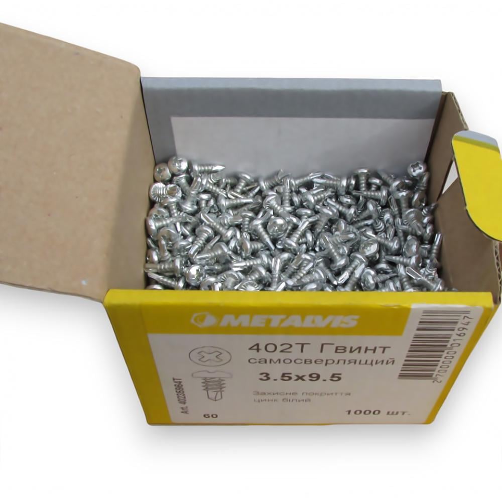 Комплект саморізів по металу для гіпсокартону Metalvis Tex зі свердлом 3,5x9,5 мм 1000 шт/уп. (29434148) Комплект саморізів по металу для гіпсокартону Metalvis Tex зі свердлом 3,5x9,5 мм 1000 шт/уп. (29434148)