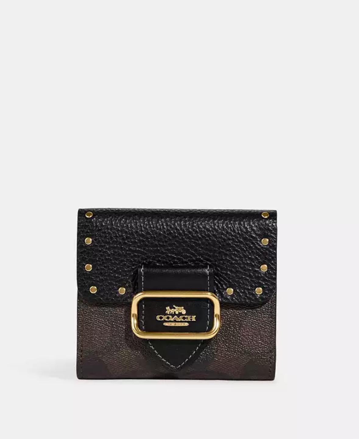 Кошелек женский кожаный Coach Small Morgan Wallet In Colorblock Signature Canvas With Rivets CF471